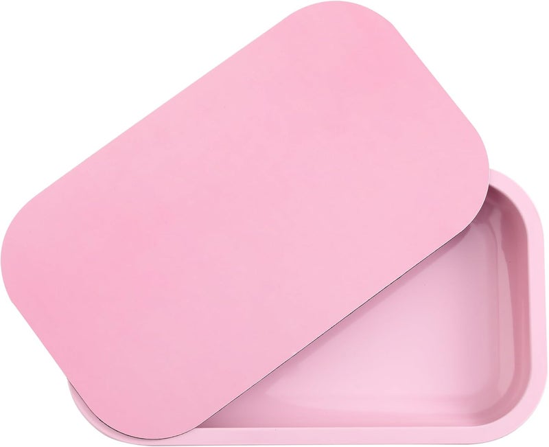 PYSEA Large Metal Tray with Magnetic Lid, Decorative Tray, Ideal Storage for Home or Travel, 10.6 x 6.3 Inches (Pink) - Image 1